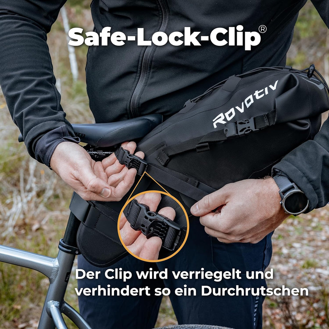 Rovativ® - Bikepacking Satteltasche [10 Liter] 100% Wasserdicht - super Fester Halt - Fahrrad Sattel