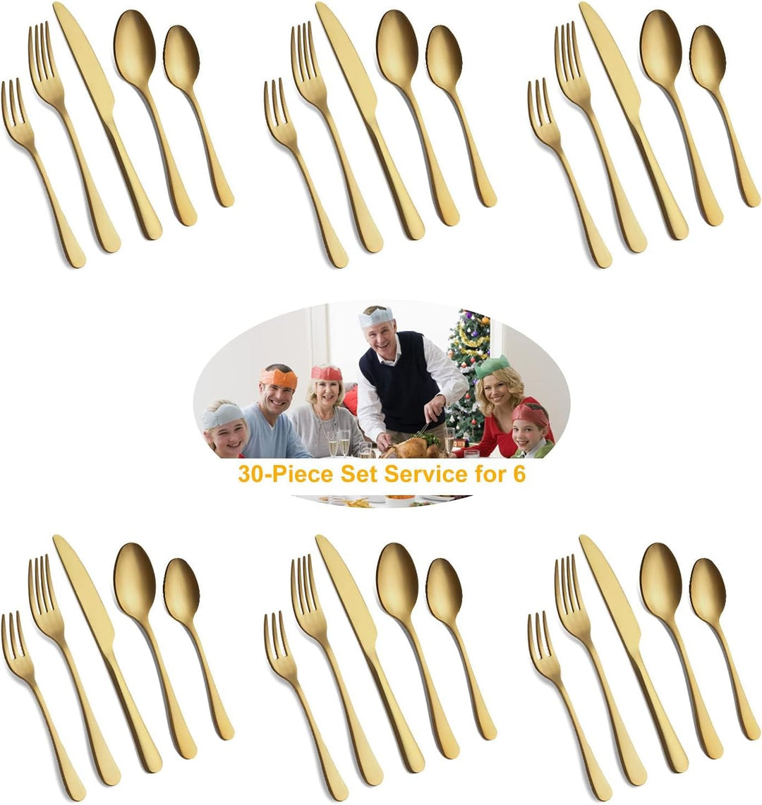 BEWOS Besteck Set für 12 Personen, 60 teilig Titanium Gold Essbesteck Set inkl. Messer, Gabel, Löffe