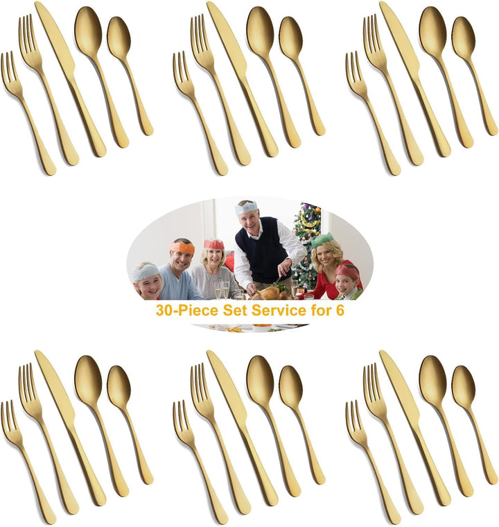 BEWOS Besteck Set für 12 Personen, 60 teilig Titanium Gold Essbesteck Set inkl. Messer, Gabel, Löffe