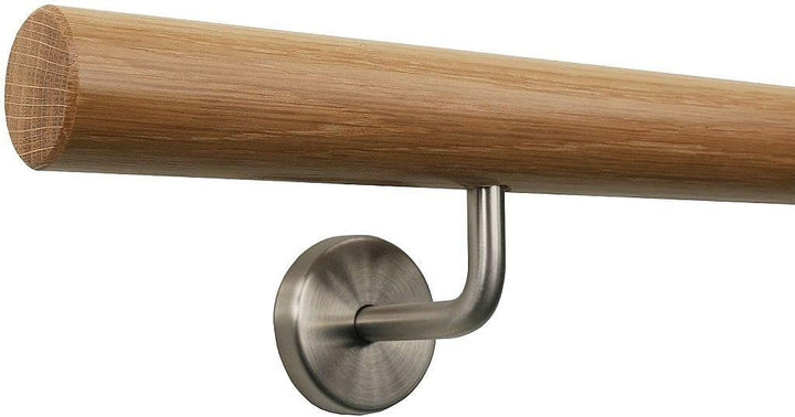 TIBU Eiche Holz Handlauf Geländer 0,3m - 6m, Länge 180 cm, Ende gefast und 3 gewinkelte Halter 180 m