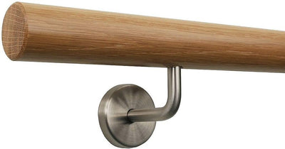 TIBU Eiche Holz Handlauf Geländer 0,3m - 6m, Länge 180 cm, Ende gefast und 3 gewinkelte Halter 180 m
