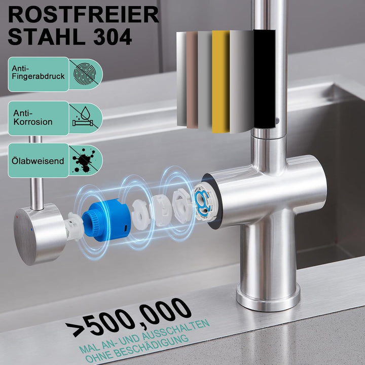 BONADE Niederdruck Armatur Küche Ausziehbar, Wasserhahn Küche Niederdruck mit Brause Zwei Wasserstra