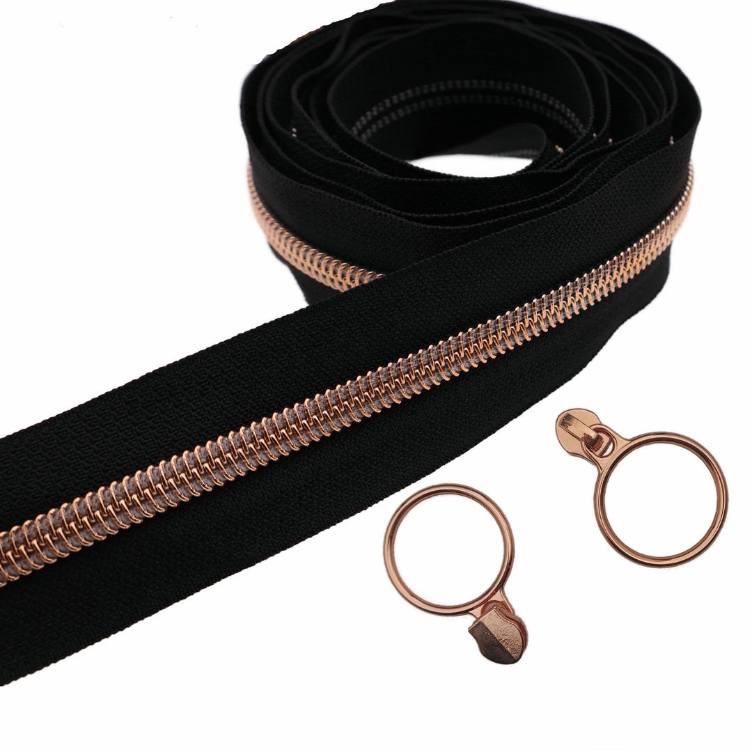 Leekayer 5#Rose Gold Metallic Protrusion Nylon Spule Reissverschluss Meterware Lose 9 Meter Schwarz
