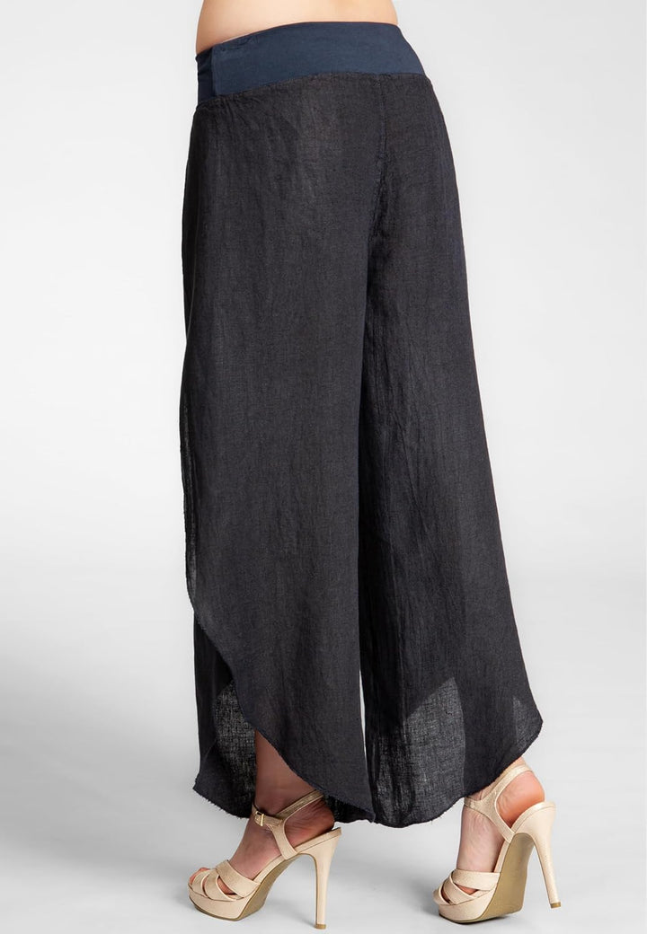 Caspar KHS053 leichte Elegante Damen Leinen Sommerhose, Dunkelblau