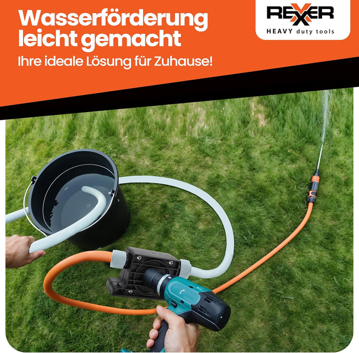 Rexxer | Bohrmaschinenpumpe | Aufsatz 3/4" | 2 m Schlauch aus Kunststoff | Tragbar | Schnelle Pumpge