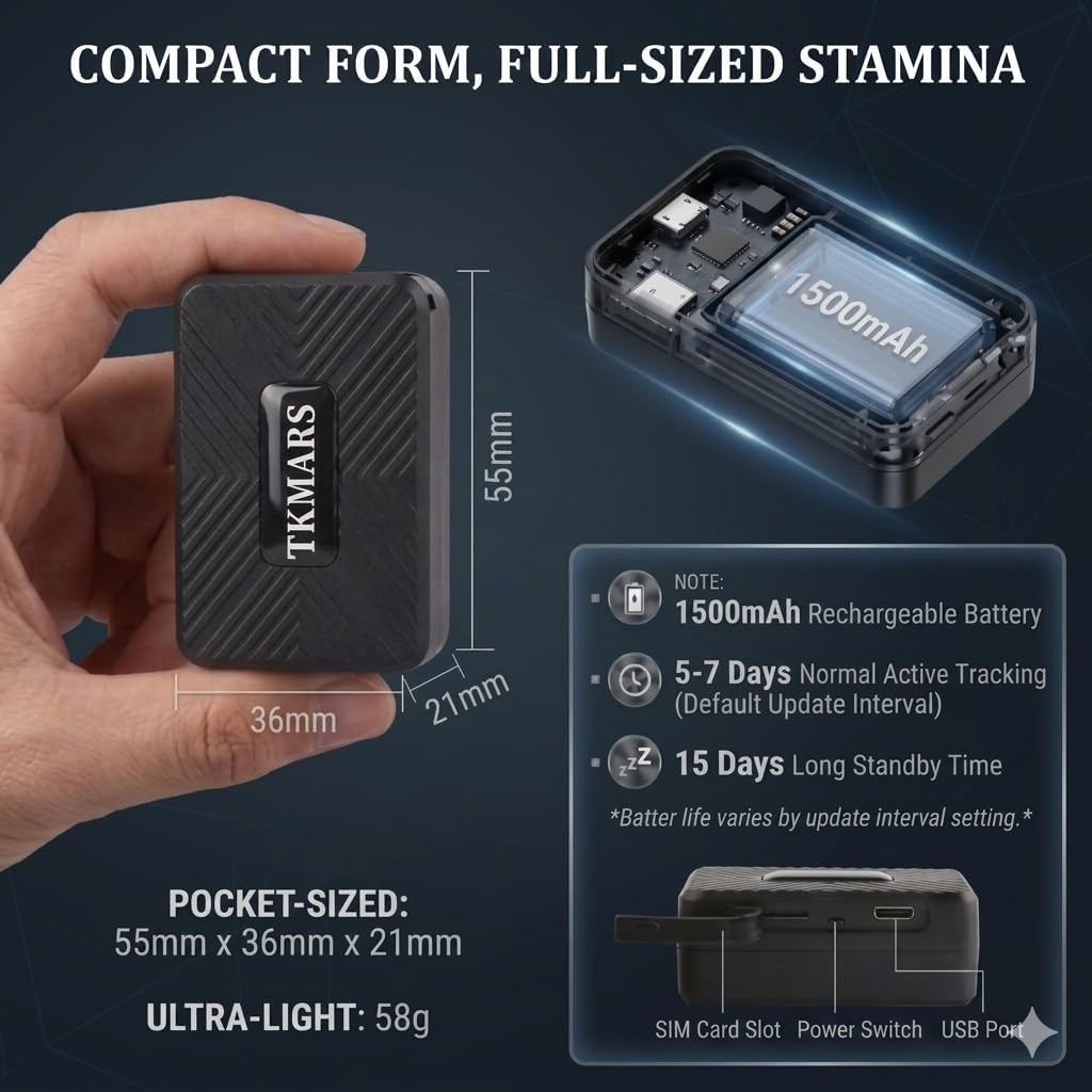 TKMARS Auto 4G GPS Tracker Ohne ABO, Echtzeit Ortung per APP & SMS, Magnetisch, 1500mAh Akku, GPS Se