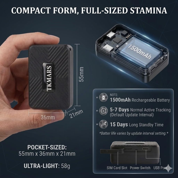 TKMARS Auto 4G GPS Tracker Ohne ABO, Echtzeit Ortung per APP & SMS, Magnetisch, 1500mAh Akku, GPS Se