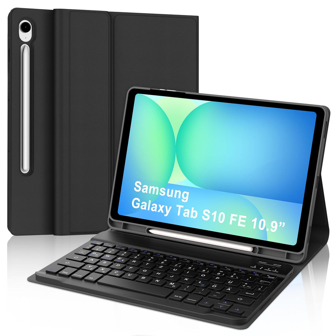 Hülle mit Tastatur für Samsung Galaxy Tab S10 FE 10.9"/S9 FE/S9 10.9" 2025, Tastatur QWERTZ deutsche