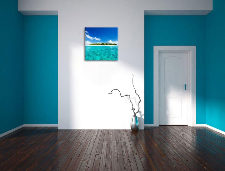 Traumhafte Insel, Format: 70x70 auf Leinwand, XXL riesige Bilder fertig gerahmt mit Keilrahmen, Kuns