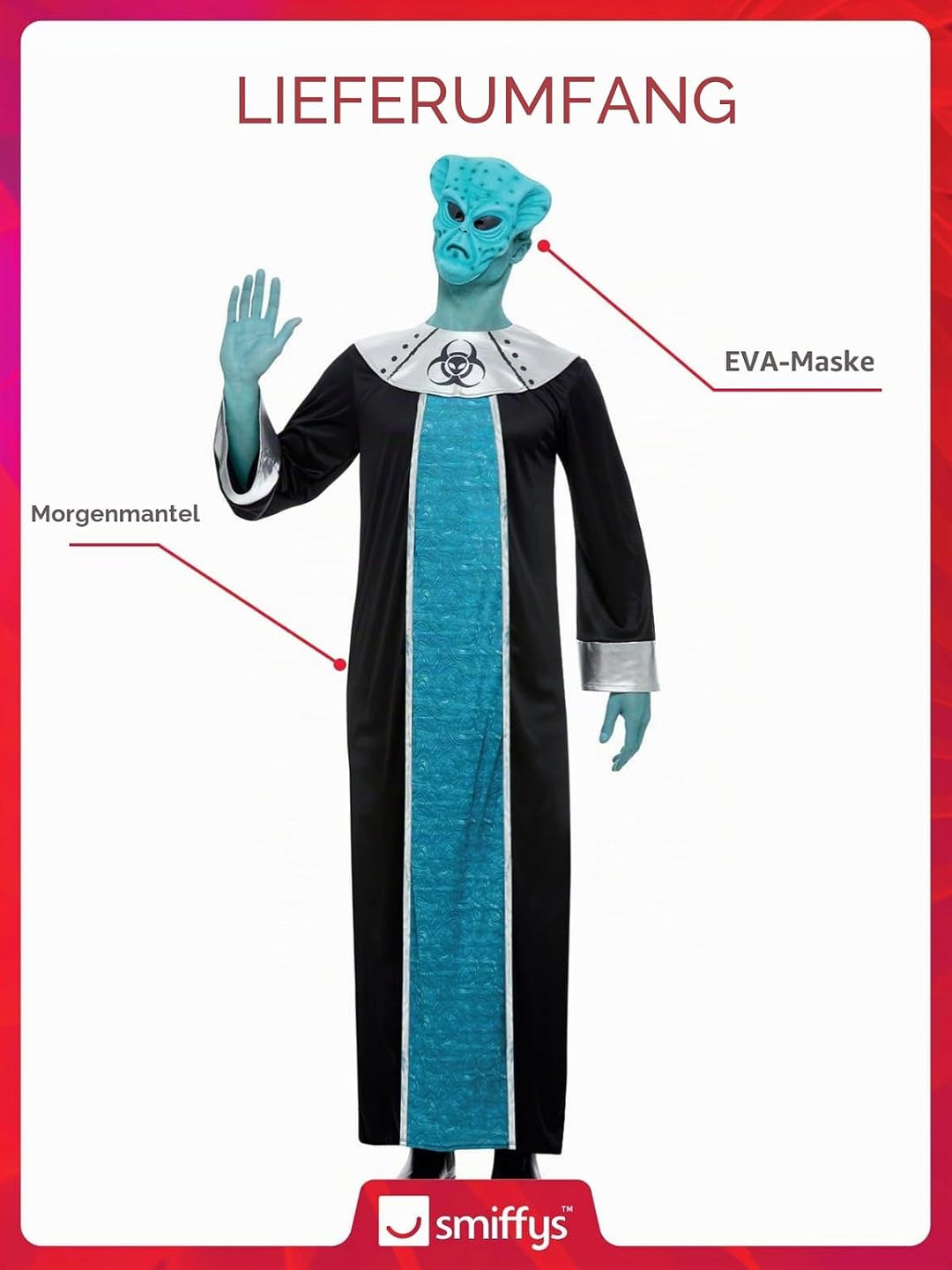 Smiffys Alien Lord Collection, Blue with Robe & EVA Mask, Halloween Space Fancy Dress, Alien Dress U
