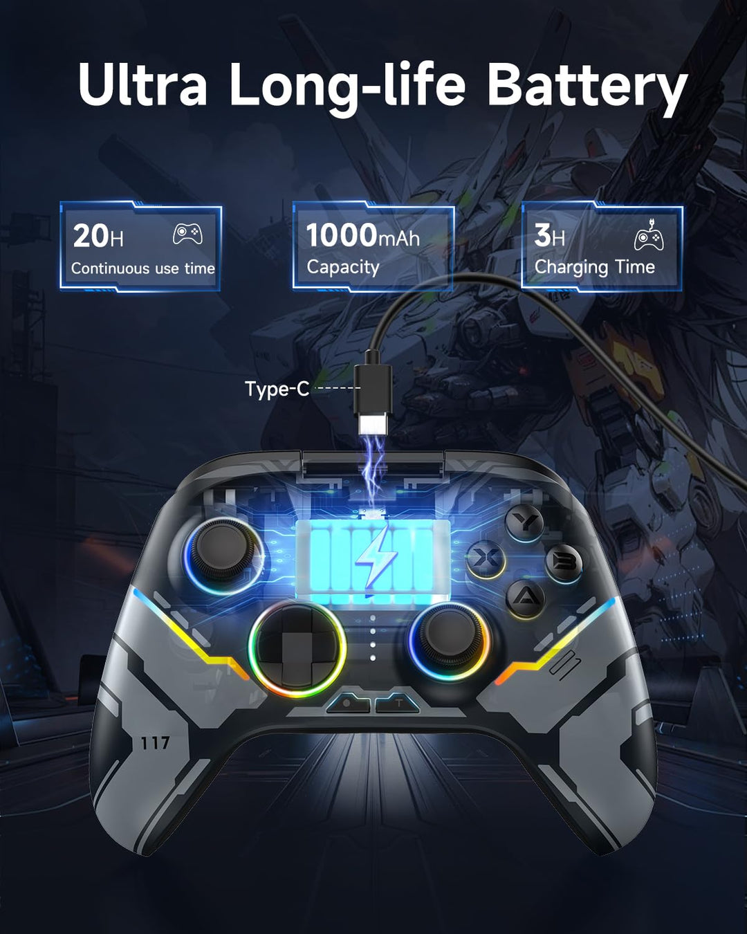 EasySMX X15 Controller PC, PC Controller Wireless mit 7 RGB Licht, Gaming Controller PC mit Hall Joy
