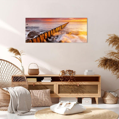 Wandbilder Dekoration Wohnzimmer Boot Landschaft Meer Ostsee Panorama Bilder auf Leinwand 120x50cm L