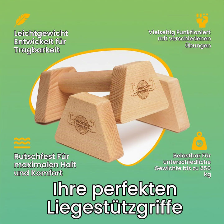 woodpower PowerBars Holz-Parallettes gelenkschonende Liegestützgriffe, Handstand-Barren &amp; Minibarren
