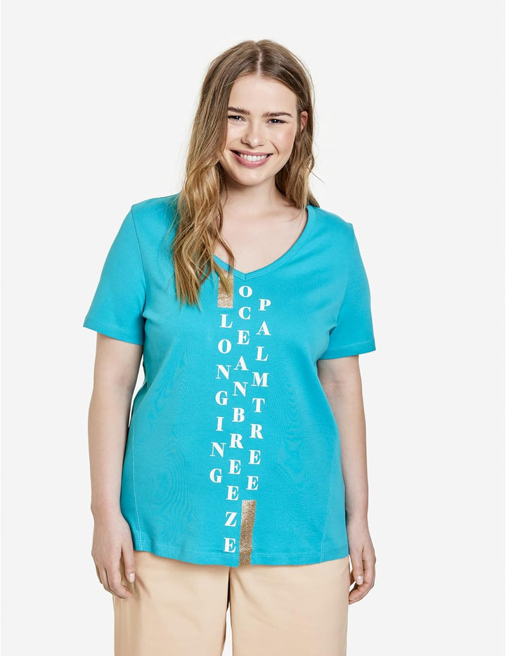 SAMOON Damen 871040-26206 T-Shirt, Curacao Blue Gemustert, 44