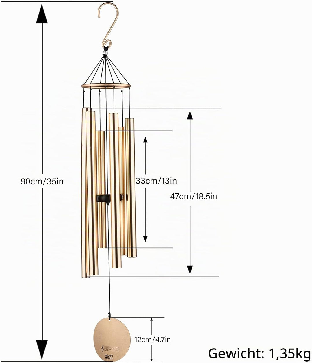 OSVINO Klangspiele Windspiele Aluminium mit Klang Gesamtlänge 90cm gross für drinnen draussen Balkon
