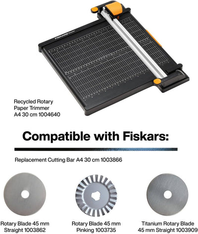 Fiskars Recycelte Titanium Papierschneidemaschine, Ø 45 mm, A4, Schwarz/Orange, 1004640 Titanium A4