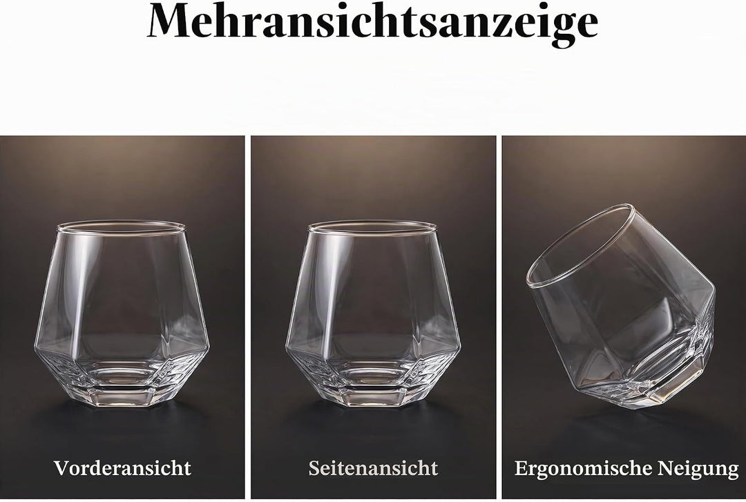 300ml Diamant Whiskey Gläser 4/6 Set, Klar Geometrisch Modisch Wasser Saft Tumbler Gekippt Scotch Gl