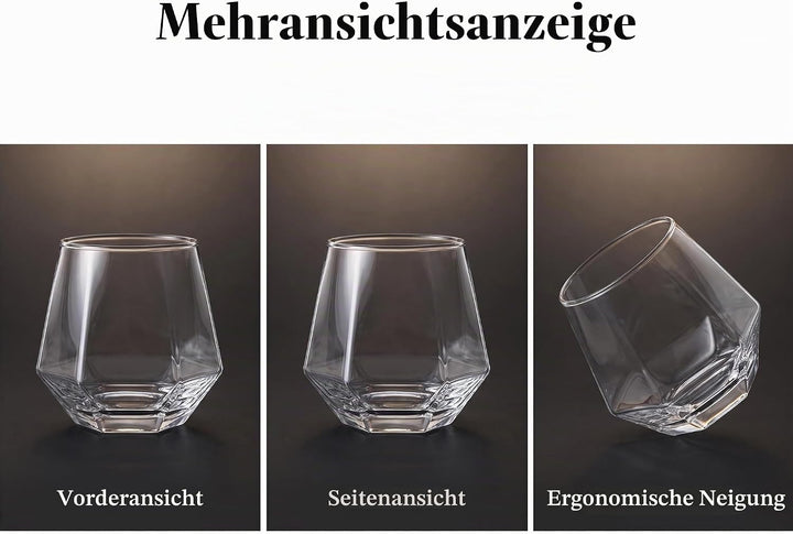 300ml Diamant Whiskey Gläser 4/6 Set, Klar Geometrisch Modisch Wasser Saft Tumbler Gekippt Scotch Gl