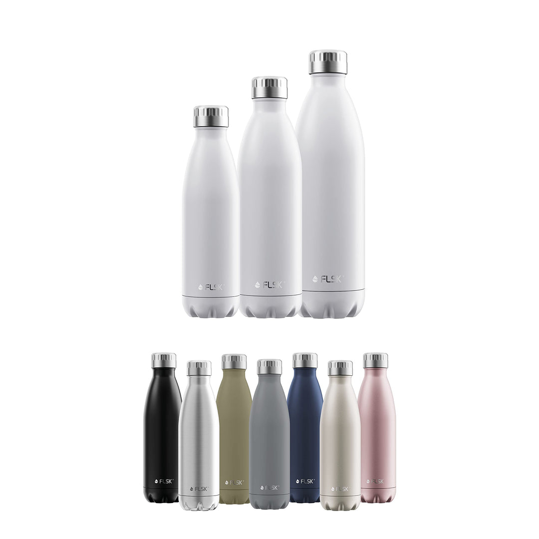 FLSK Edelstahl Trinkflasche (350ml, 500ml, 750ml, 1000ml) • Thermosflasche für Warm- &amp; Kaltgetränke