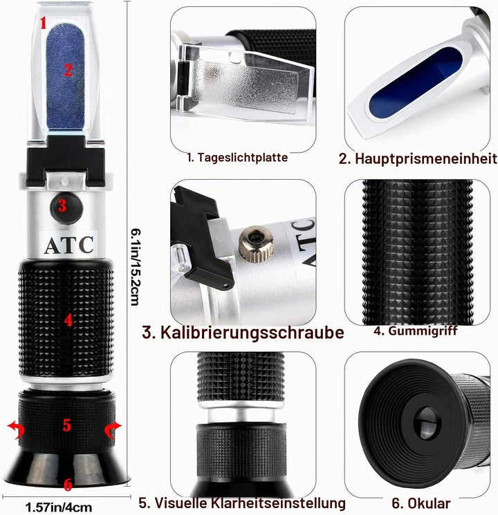 Refraktometer Zucker 0–90%, Handheld-Brix-Refraktometer, hochgenaue Brix-Messung mit ATC für Obst, G