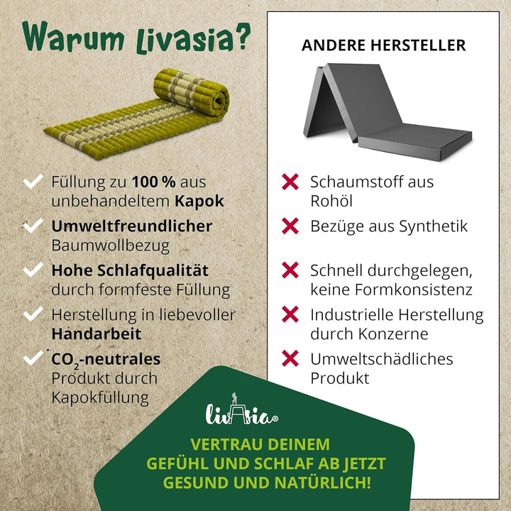 livasia Rollmatte Rollmatratze L-200x110x4,5cm, Gästebett Gästematratze 1 Person, Reisebett Kofferra