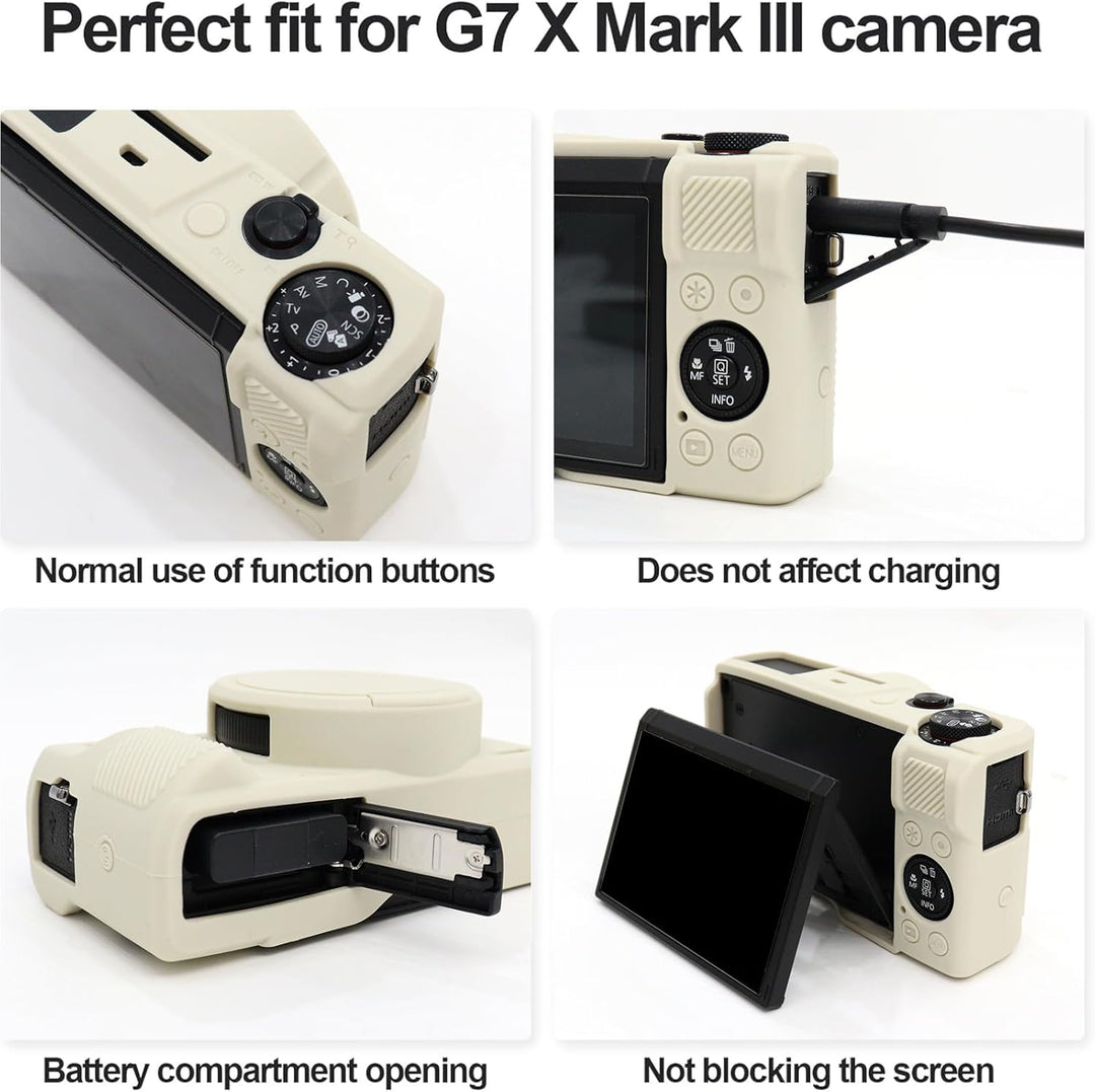 Rieibi Silikonhülle für Canon G7X Mark III Gehäuse, G7X Mark III Zubehör mit 2 Stück Displayschutz,