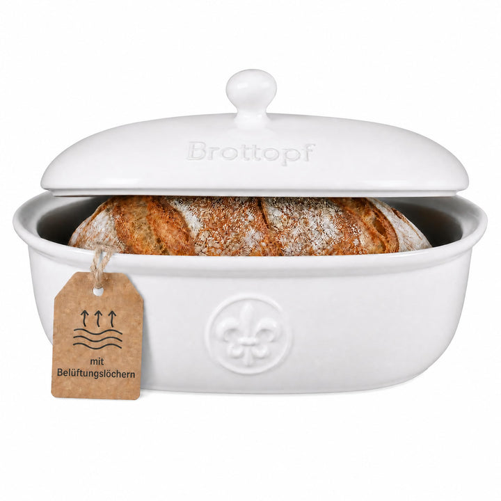 Brottopf in weiss - Brotkasten - oval - Steingut mit Belüftung
