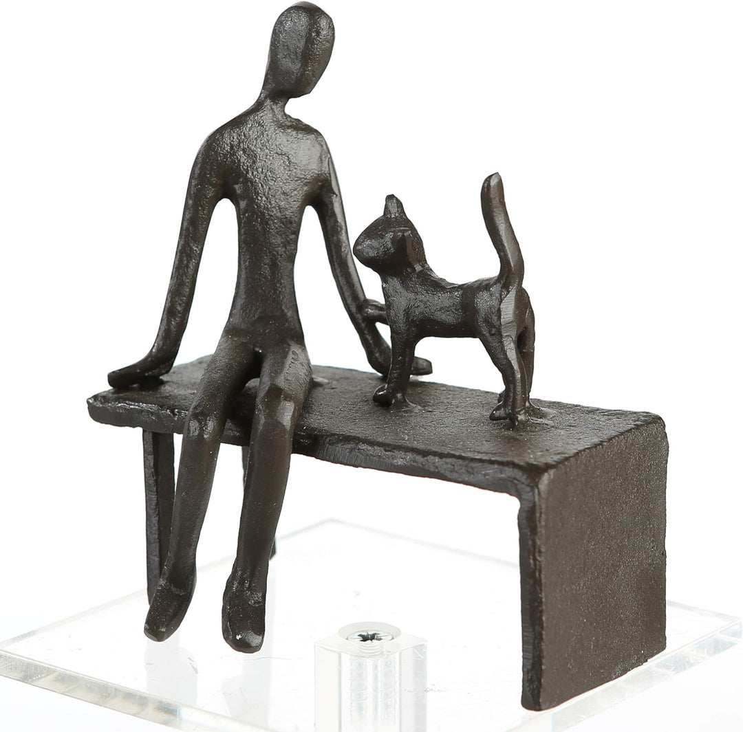 Casablanca - Design/Skulptur Zuwendung - Katze auf Bank - Eisen brüniert - Höhe 12 cm
