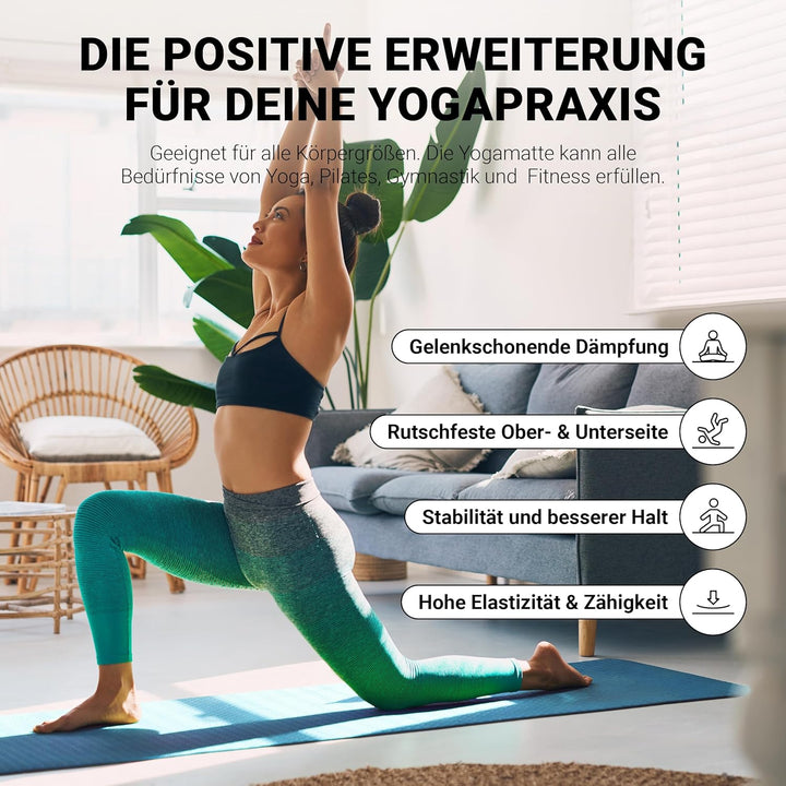MSPORTS Gymnastikmatte, Yogamatte Premium inkl. Übungsposter 183 x 61 x 0,8 cm extrem rutschfest | H