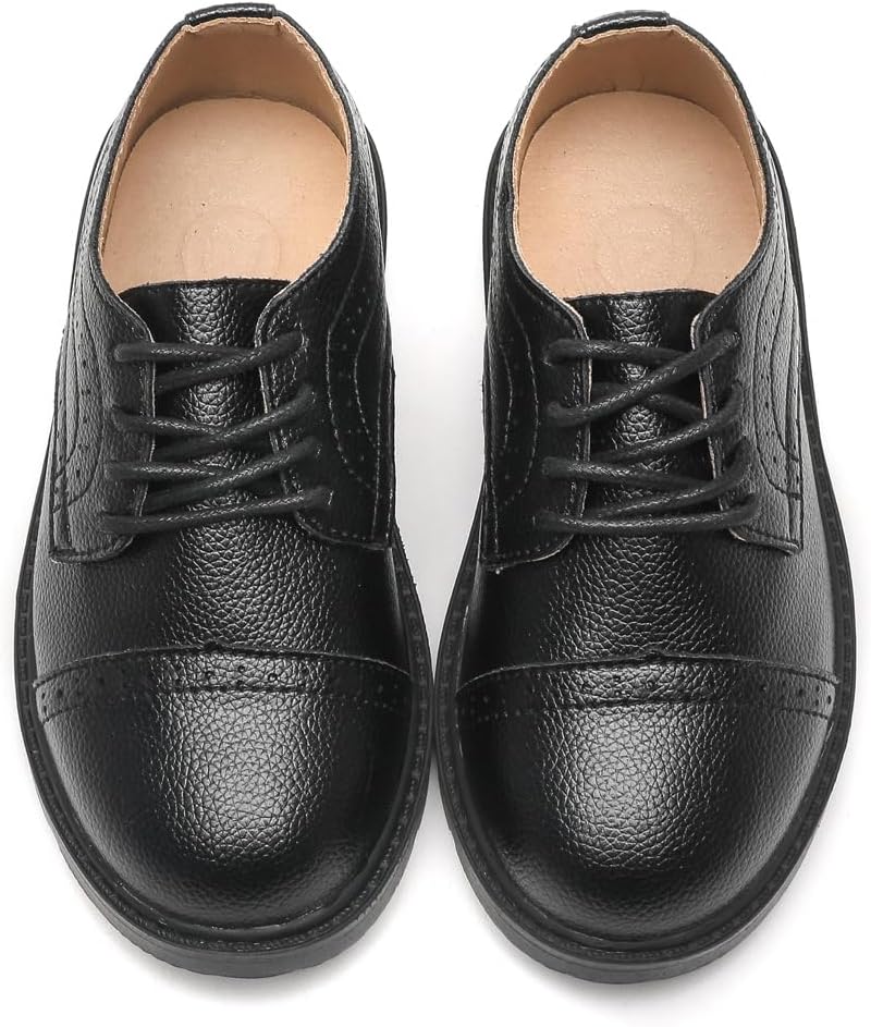 DADAWEN Jungen Anzugschuhe Schule Uniformschuhe Schnürhalbschuhe 25 EU Schwarz, 25 EU Schwarz