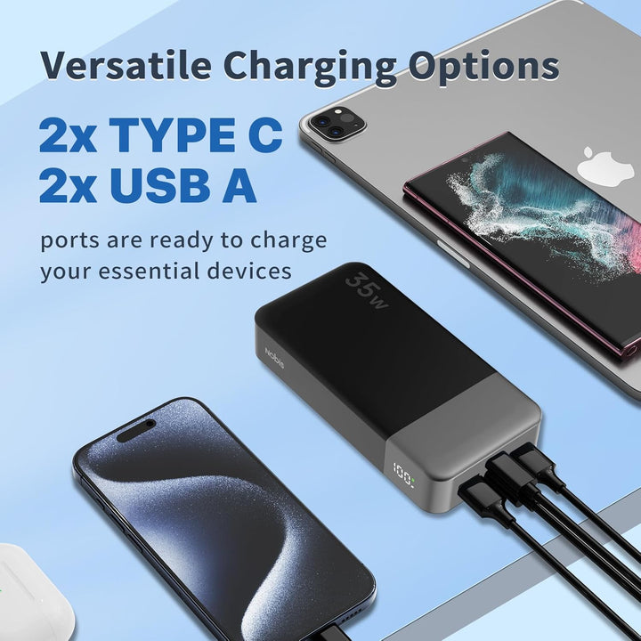 NOBIS Power Bank, Powerbank 20000mAh, 35W Externe Handyakkus Fast Charging, Externer Akku with C to