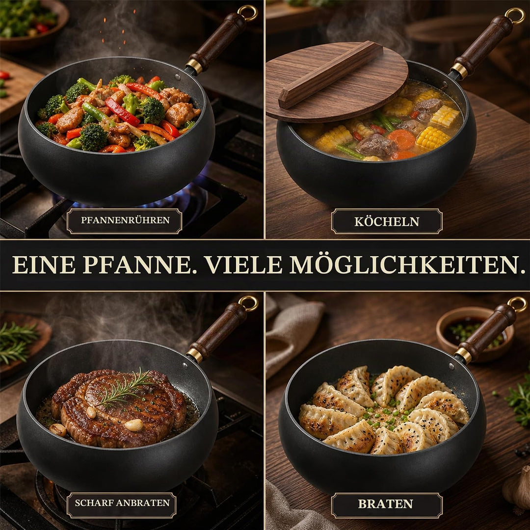 Eisentopf, unbeschichtet, handgeschmiedet, grosser Bauch, Suppentopf, Bratpfanne für vielseitiges Ko