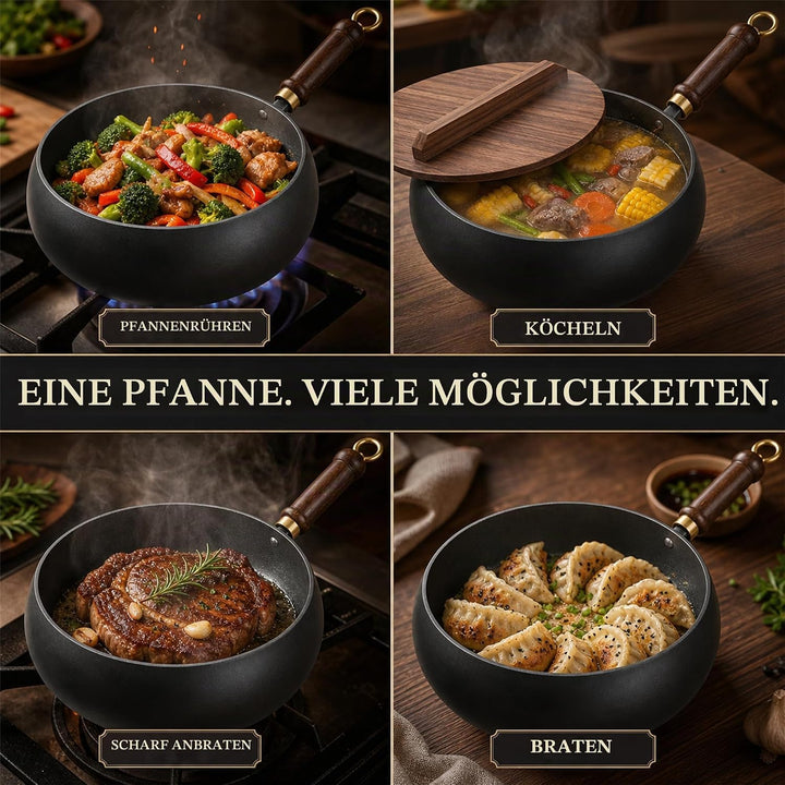 Eisentopf, unbeschichtet, handgeschmiedet, grosser Bauch, Suppentopf, Bratpfanne für vielseitiges Ko