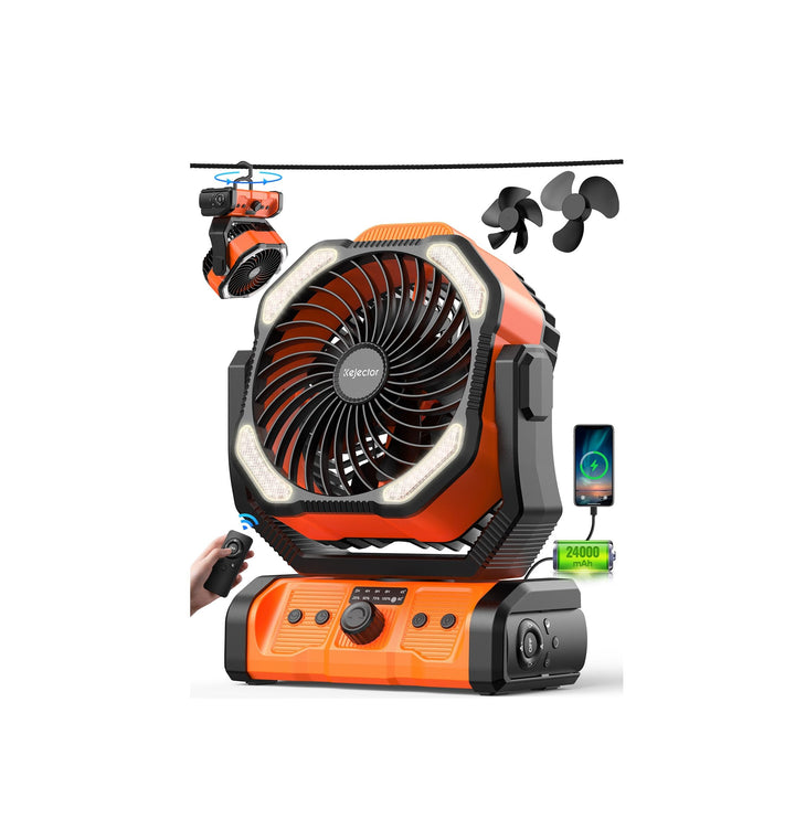 kejector Tragbarer Camping Ventilator, 24000mAh 3-in-1 Akku Gebläse mit LED-Licht, Oszillierender, W