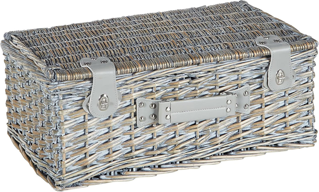 Picknickkorb 4 Personen Weide grau Kühltasche Teller Besteck Weingläser Figue