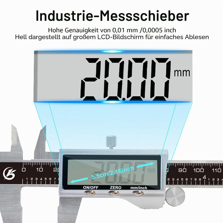 KETOTEK Digitaler Messschieber aus Edelstahl 150 mm/6 Zoll Messwerkzeug LCD-Display Messschieber mit