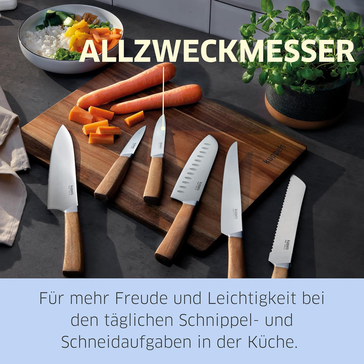Kuppels Allzweckmesser WOOD | Klingenlänge 12 cm | scharfes Küchenmesser mit Akazienholzgriff | Klin