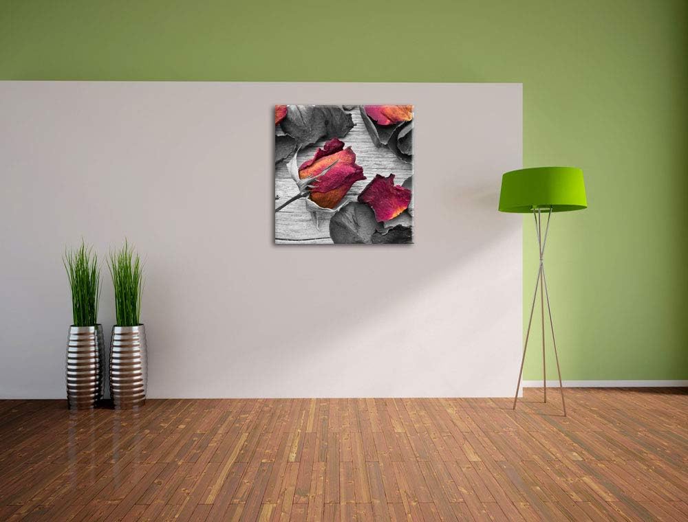 Pixxprint getrocknete Rosen auf Holztisch als Leinwandbild/Grösse: 70x70 cm/Wandbild/Kunstdruck/fert