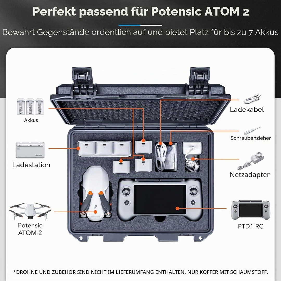 Lykus Titan AM110 Wasserdicht Tasche/Koffer/Case für Potensic Atom 2 und PTD 1 RC,Unterstützt 7 Akku