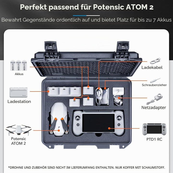Lykus Titan AM110 Wasserdicht Tasche/Koffer/Case für Potensic Atom 2 und PTD 1 RC,Unterstützt 7 Akku