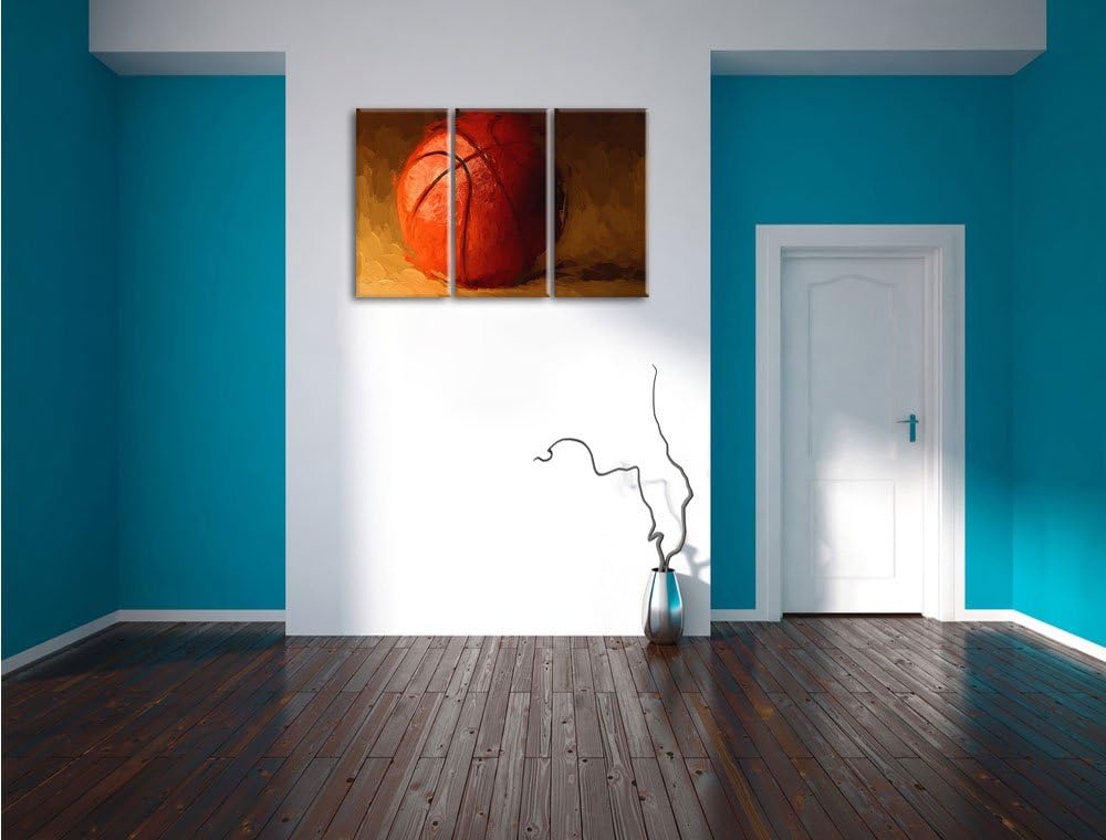 Pixxprint Basketball / 3-Teilig/Gesamtmass 120cm Leinwandbild bespannt auf Holzrahmen/Wandbild Kunst