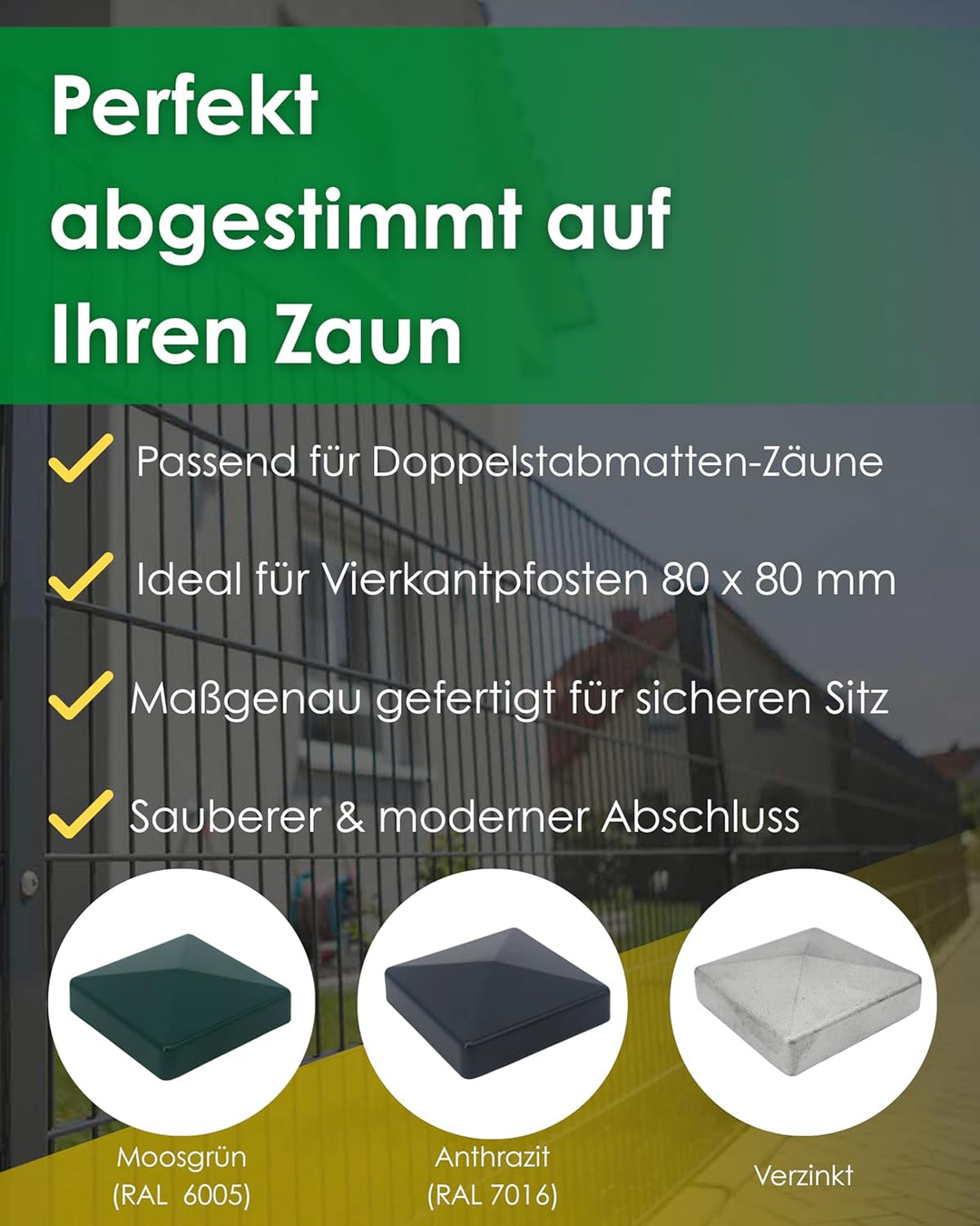 Zaundirekt Alu Pfostenkappe 80x80mm in RAL 7016 Anthrazit
