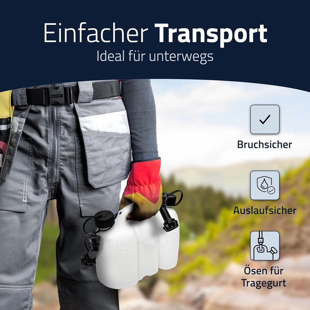 hünersdorff Doppelkanister/Kombikanister für Kraftstoff und Öl mit 2 Ablaufschläuchen, 3+1,5 Liter,