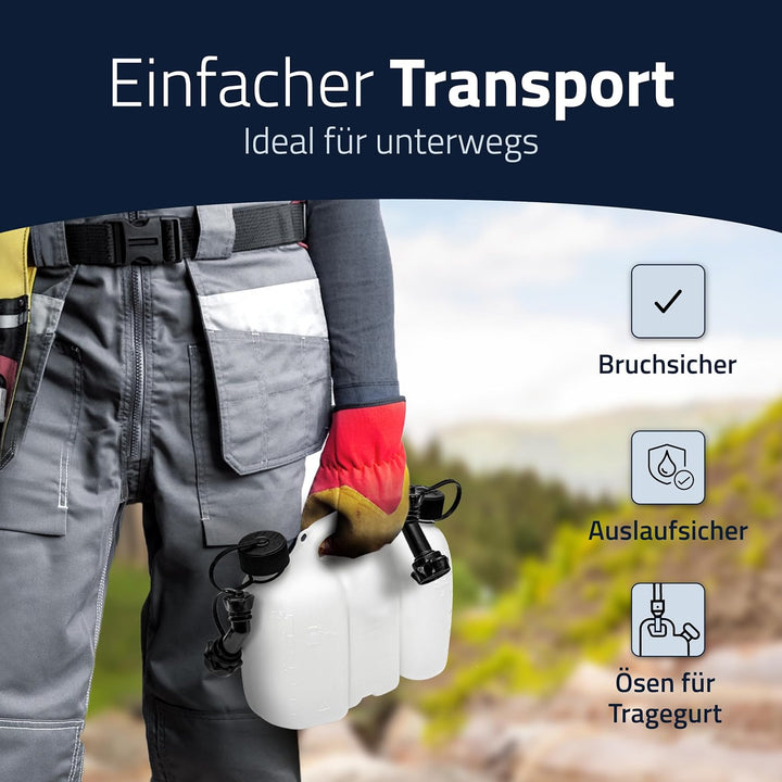hünersdorff Doppelkanister/Kombikanister für Kraftstoff und Öl mit 2 Ablaufschläuchen, 3+1,5 Liter,