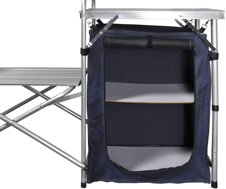 Campingküche klappbar mit Aluminium-Windschutz, grosser Arbeitsplatte, Schrank mit 2 Einlegeböden, l