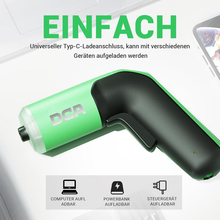 DCA 4V Elektrischer Schraubendreher-Set, 5 N·m mit 2000-mAh-Li-Ionen-Akku, 6,35 mm Magnet-Sechskanta