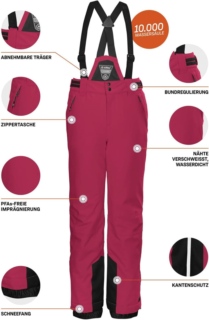 Killtec Mädchen Skihose/Funktionshose mit abzippbarem Latz, Schneefang und Kantenschutz Ksw 77 Grls