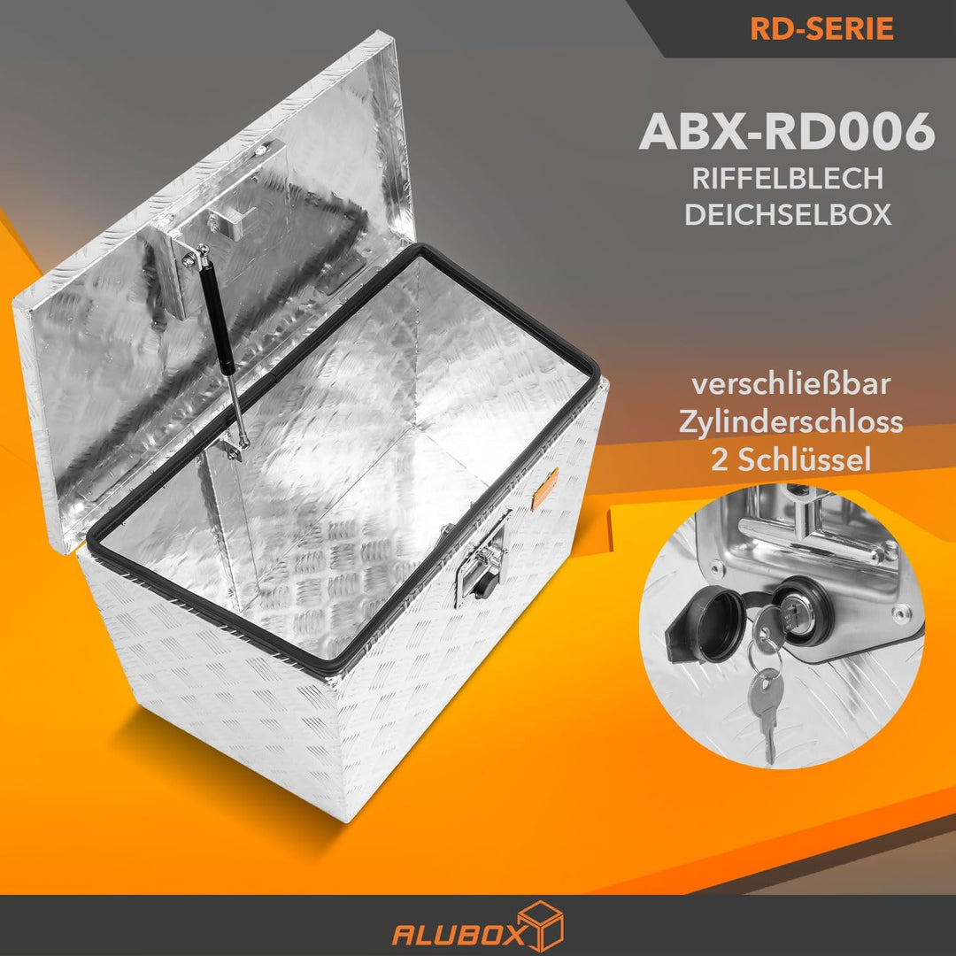 ALUBOX Riffelblech Deichselbox XL für PKW Anhänger - Anhängerbox 1,5 mm Aluminium 72/60 x 46 x 39 cm