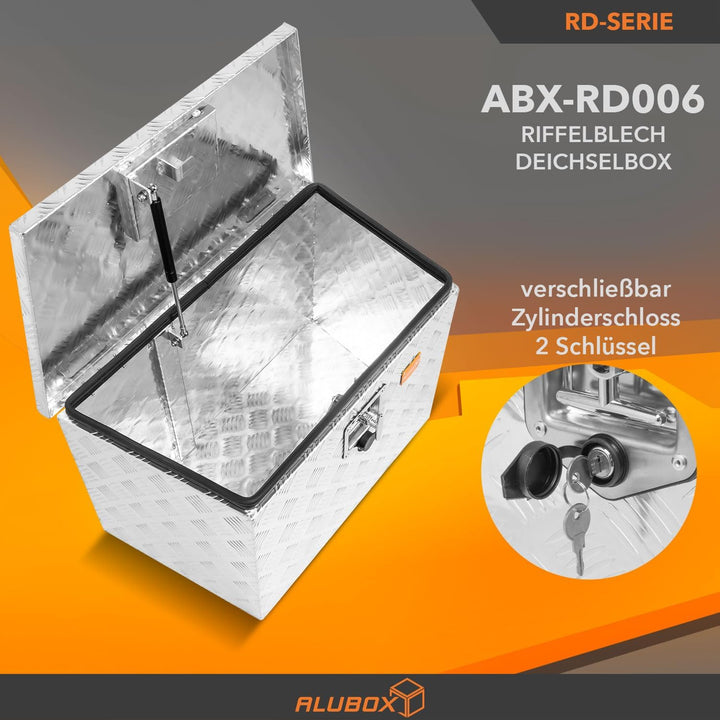 ALUBOX Riffelblech Deichselbox XL für PKW Anhänger - Anhängerbox 1,5 mm Aluminium 72/60 x 46 x 39 cm