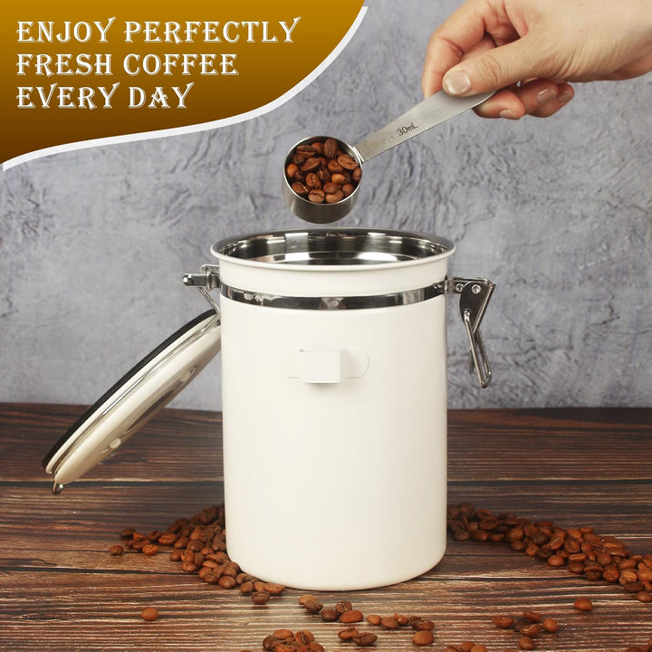 Kaffeebohnen Behälter, Luftdichte Edelstahl Kaffeedose1,8 L KaffeebohnenbehäLter mit EdelstahllöFfel